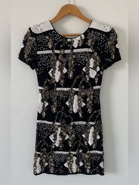 French Connection Black Short Sleeve Sequin Floral Dress
